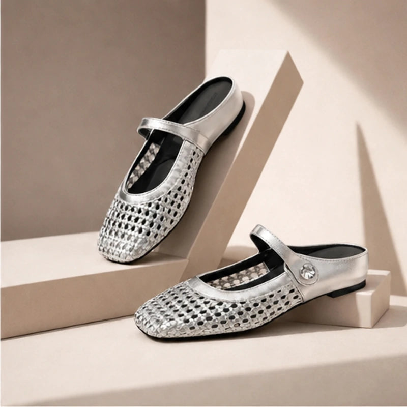 Valessa Orthopedic Mule Flats - Silver - Footwear > Flats > Mary Jane Mule Flats - Brondals - Image 1