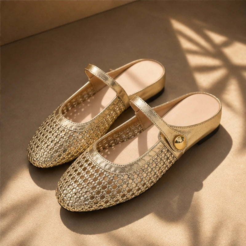 Valessa Orthopedic Mule Flats - Gold - leather flats - Brondals - Image 3
