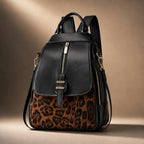 Vanessa Leopard Panel Leather Backpack - Panther - Accessories > Bags > Backpacks - Brondals - Image 1