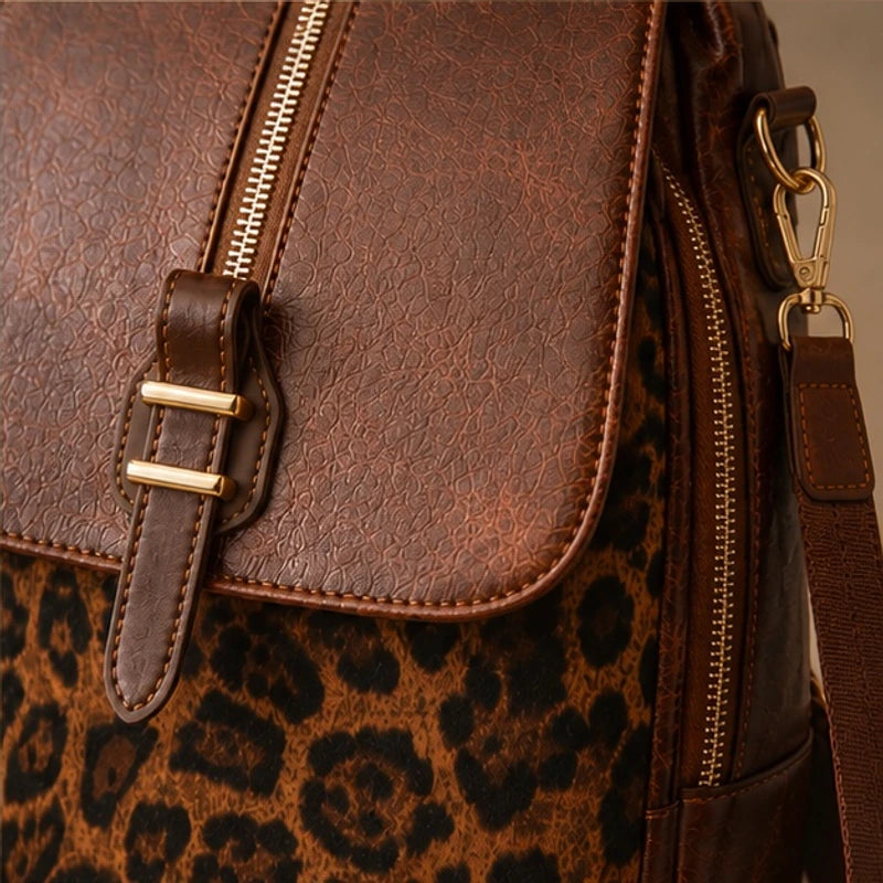 Vanessa Leopard Panel Leather Backpack - Lioness - Clothing - Brondals - Image 2