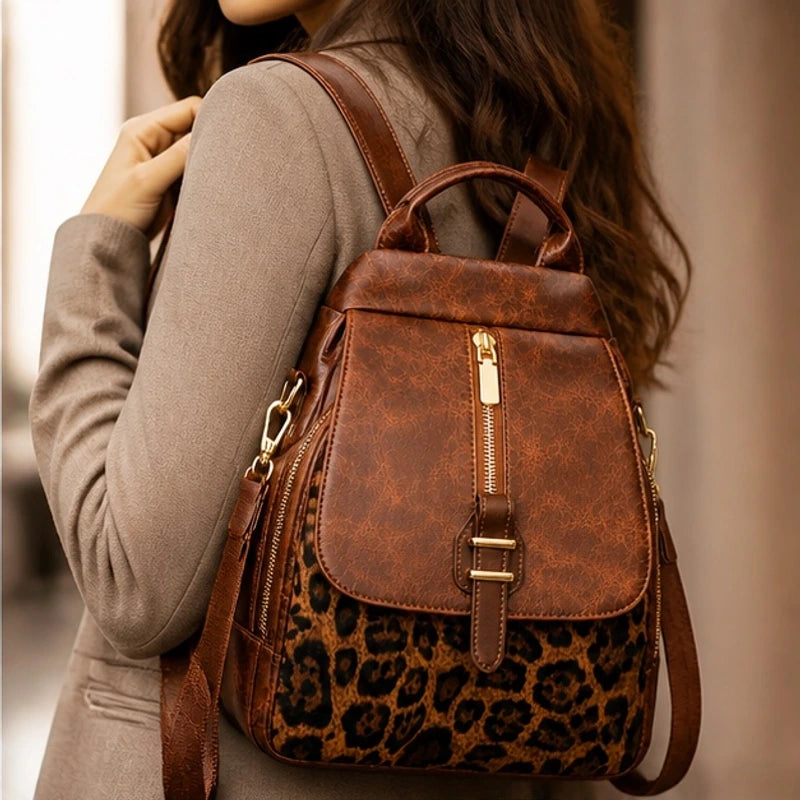 Vanessa Leopard Panel Leather Backpack - Lioness - Knitwear - Brondals - Image 3