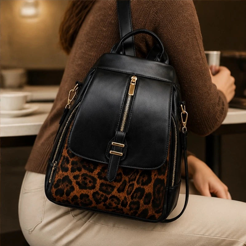Vanessa Leopard Panel Leather Backpack - Panther - Luxury Knit - Brondals - Image 4