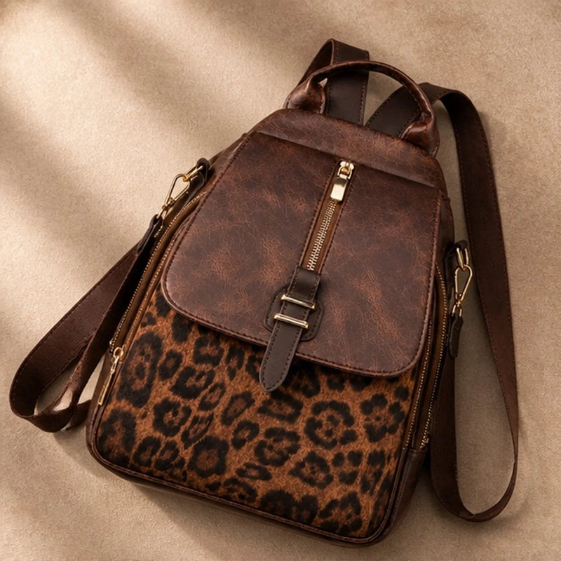 Vanessa Leopard Panel Leather Backpack - Jaguar - Accessories > Bags > Backpacks - Brondals - Image 1