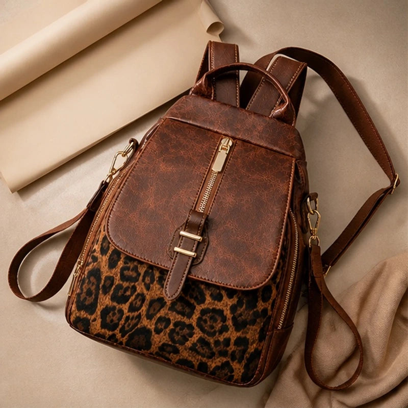 Vanessa Leopard Panel Leather Backpack - Lioness - Accessories > Bags > Backpacks - Brondals - Image 1