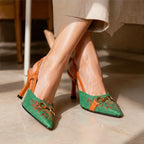 Veda Embroidered Pointed-Toe Slingback Pumps - Basil - female - Brondals - Image 4