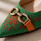 Veda Embroidered Pointed-Toe Slingback Pumps - Basil - Shoes - Brondals - Image 2