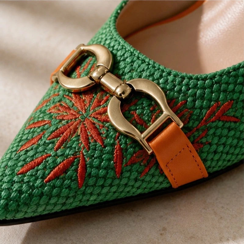 Veda Embroidered Pointed-Toe Slingback Pumps - Basil - Shoes - Brondals - Image 2