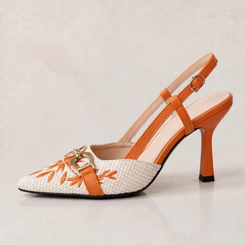 Veda Embroidered Pointed-Toe Slingback Pumps - Ecru - Shoes - Brondals - Image 2