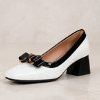 Verity Quilted Gold Bar Bow Pumps - Chalk - pumps - Brondals - Image 4