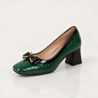 Verity Quilted Gold Bar Bow Pumps - Pine - pumps - Brondals - Image 4