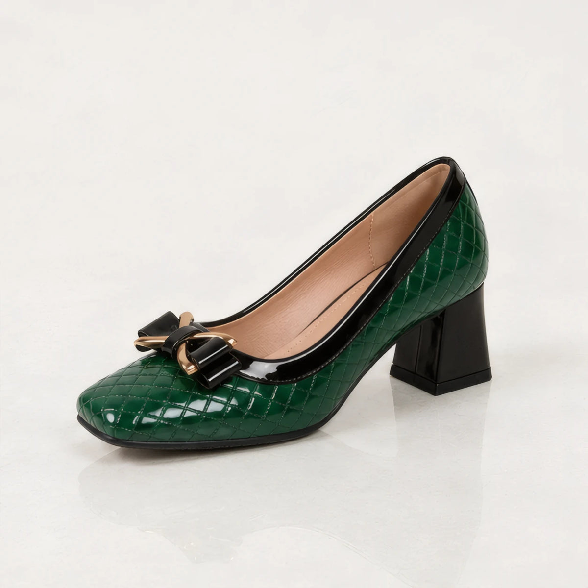 Verity Quilted Gold Bar Bow Pumps - Pine - pumps - Brondals - Image 4