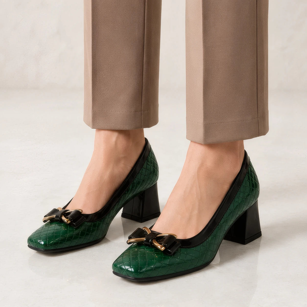 Verity Quilted Gold Bar Bow Pumps - Pine - Shoes - Brondals - Image 2