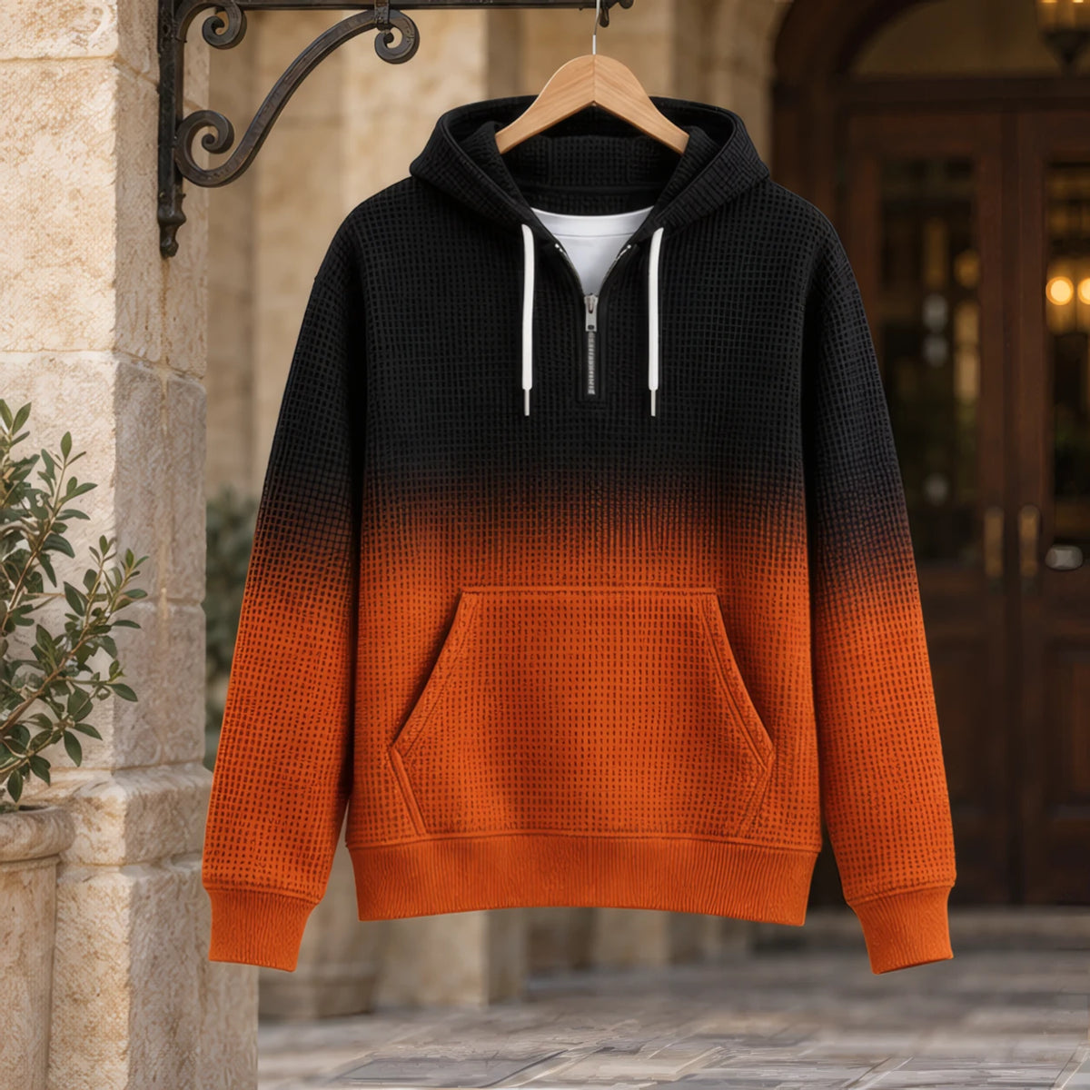 Vernon Waffle-Knit Half-Zip Hoodie - Orange - Clothing > Tops > Hoodies > Half-Zip Hoodies - Brondals - Image 2