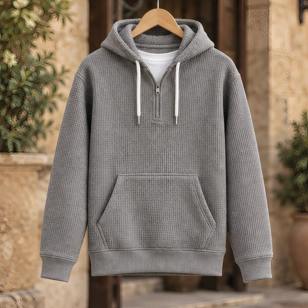 Vernon Waffle-Knit Half-Zip Hoodie - Gray - Clothing > Tops > Hoodies > Half-Zip Hoodies - Brondals - Image 2