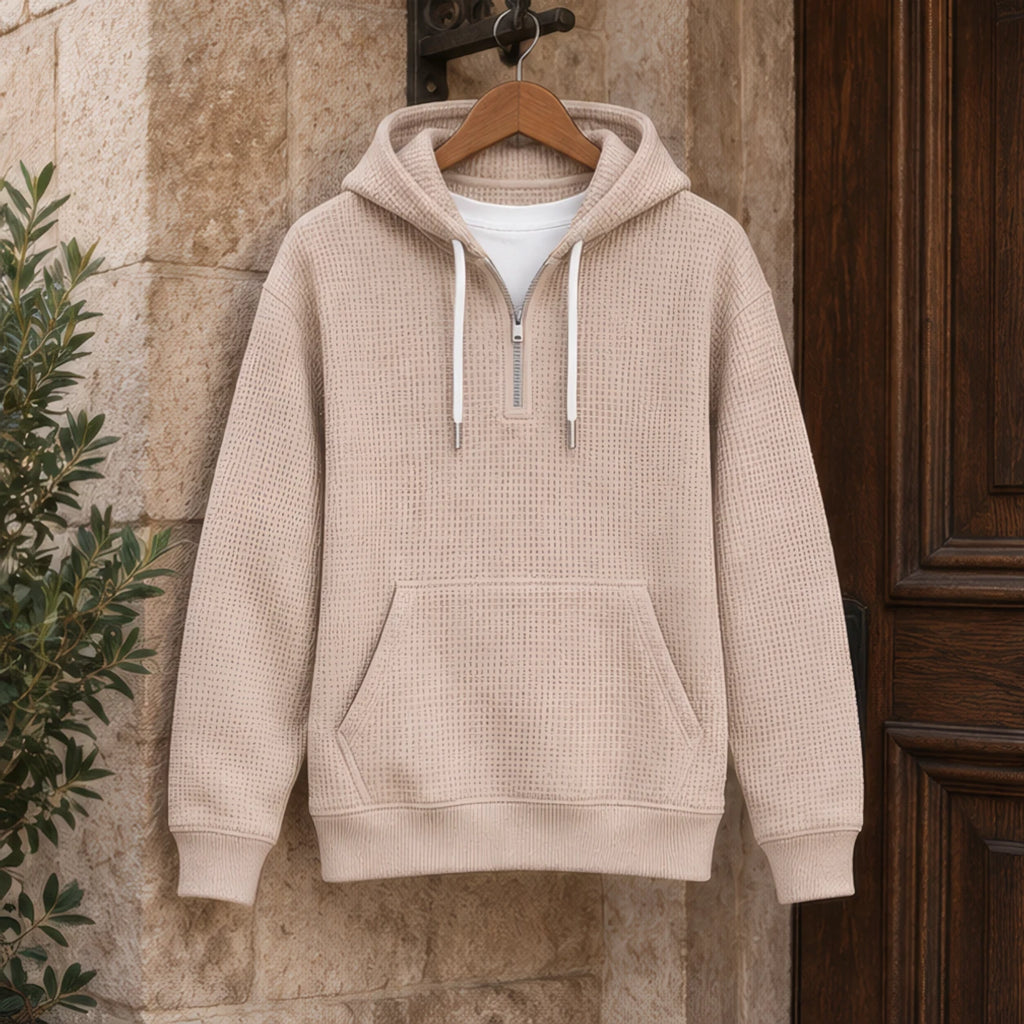 Vernon Waffle-Knit Half-Zip Hoodie - Khaki - Clothing > Tops > Hoodies > Half-Zip Hoodies - Brondals - Image 2