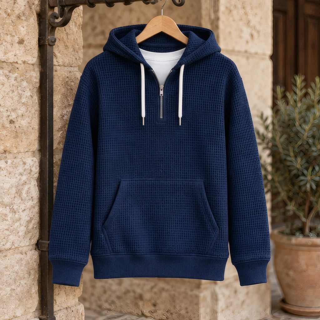 Vernon Waffle-Knit Half-Zip Hoodie - Navy - Clothing > Tops > Hoodies > Half-Zip Hoodies - Brondals - Image 2