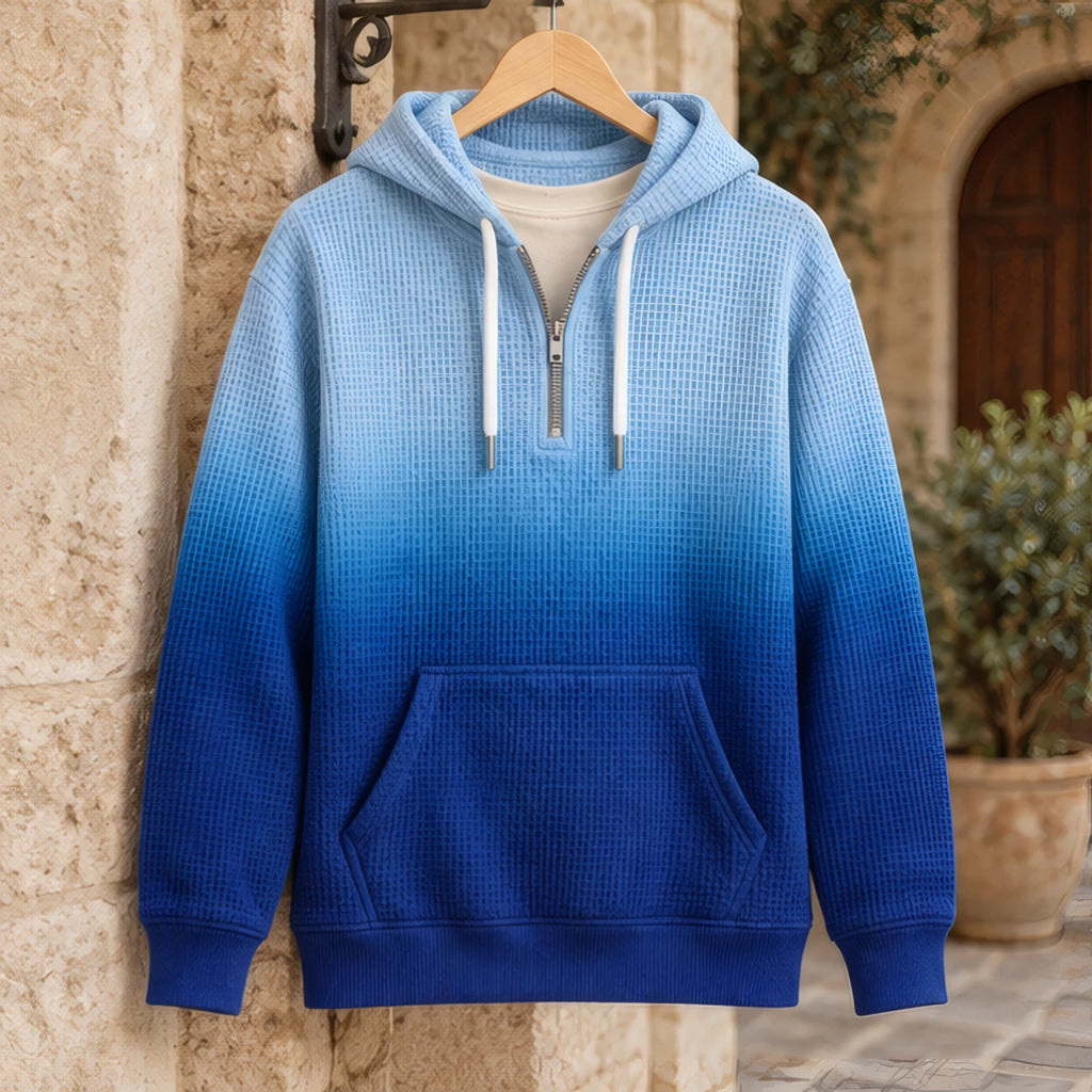 Vernon Waffle-Knit Half-Zip Hoodie - Blue - Clothing > Tops > Hoodies > Half-Zip Hoodies - Brondals - Image 2