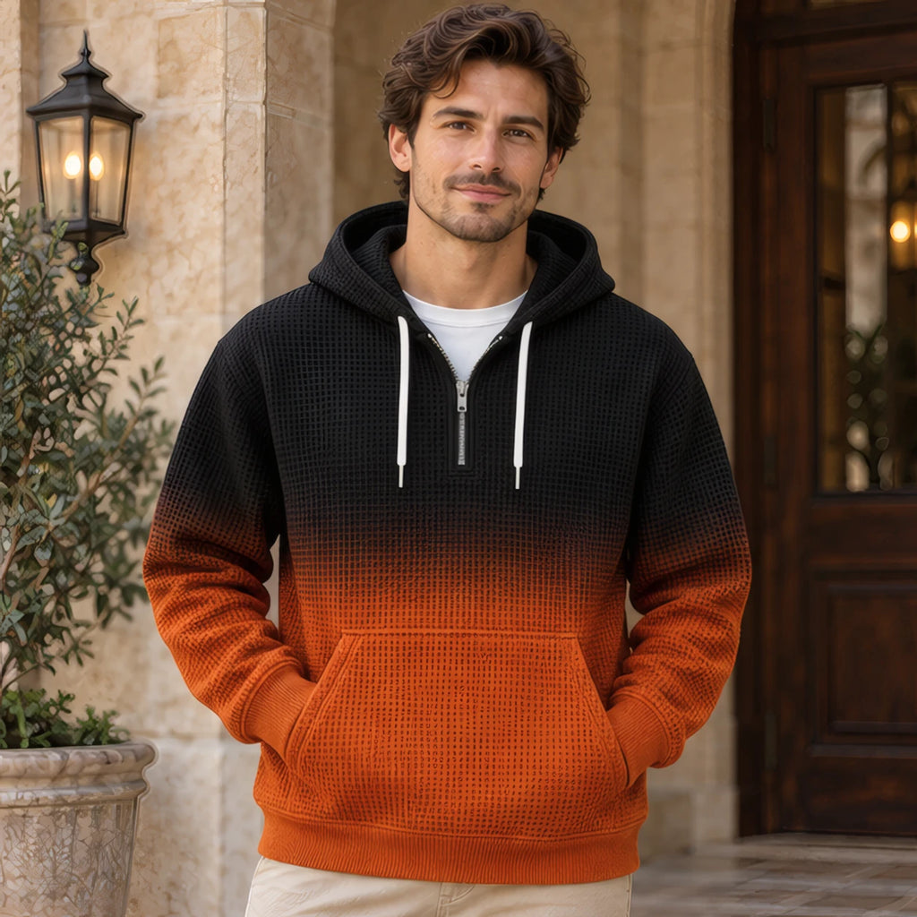 Vernon Waffle-Knit Half-Zip Hoodie - Orange - Clothing > Tops > Hoodies > Half-Zip Hoodies - Brondals - Image 1