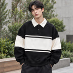 Warrick Men's Striped Collared Sweatshirt - Black - Clothing > Tops > Polo Sweatshirts - Brondals - Image 1