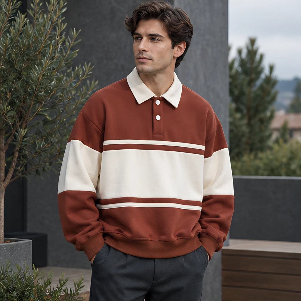 Warrick Men's Striped Collared Sweatshirt - Canyon Brown - Clothing > Tops > Polo Sweatshirts - Brondals - Image 1