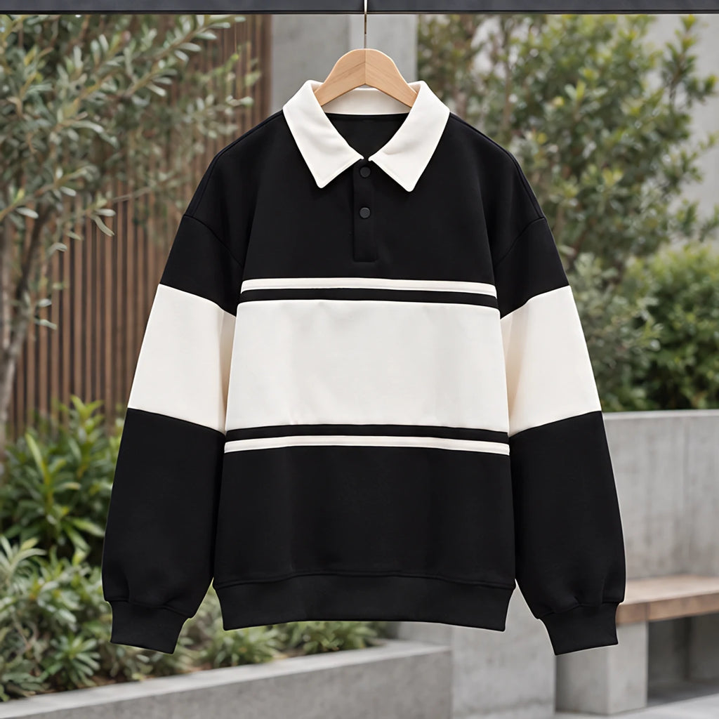 Warrick Men's Striped Collared Sweatshirt - Black - Clothing > Tops > Polo Sweatshirts - Brondals - Image 2