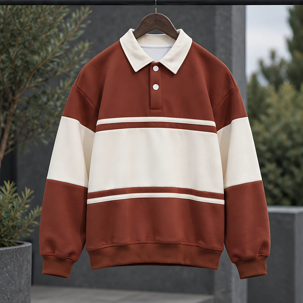 Warrick Men's Striped Collared Sweatshirt - Canyon Brown - Clothing > Tops > Polo Sweatshirts - Brondals - Image 2