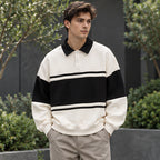 Warrick Men's Striped Collared Sweatshirt - Off White - Clothing > Tops > Polo Sweatshirts - Brondals - Image 1