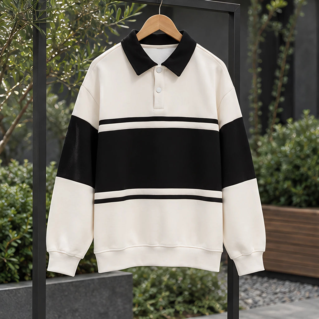 Warrick Men's Striped Collared Sweatshirt - Off White - Clothing > Tops > Polo Sweatshirts - Brondals - Image 2