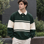 Warrick Men's Striped Collared Sweatshirt - Dark Green - Clothing > Tops > Polo Sweatshirts - Brondals - Image 1