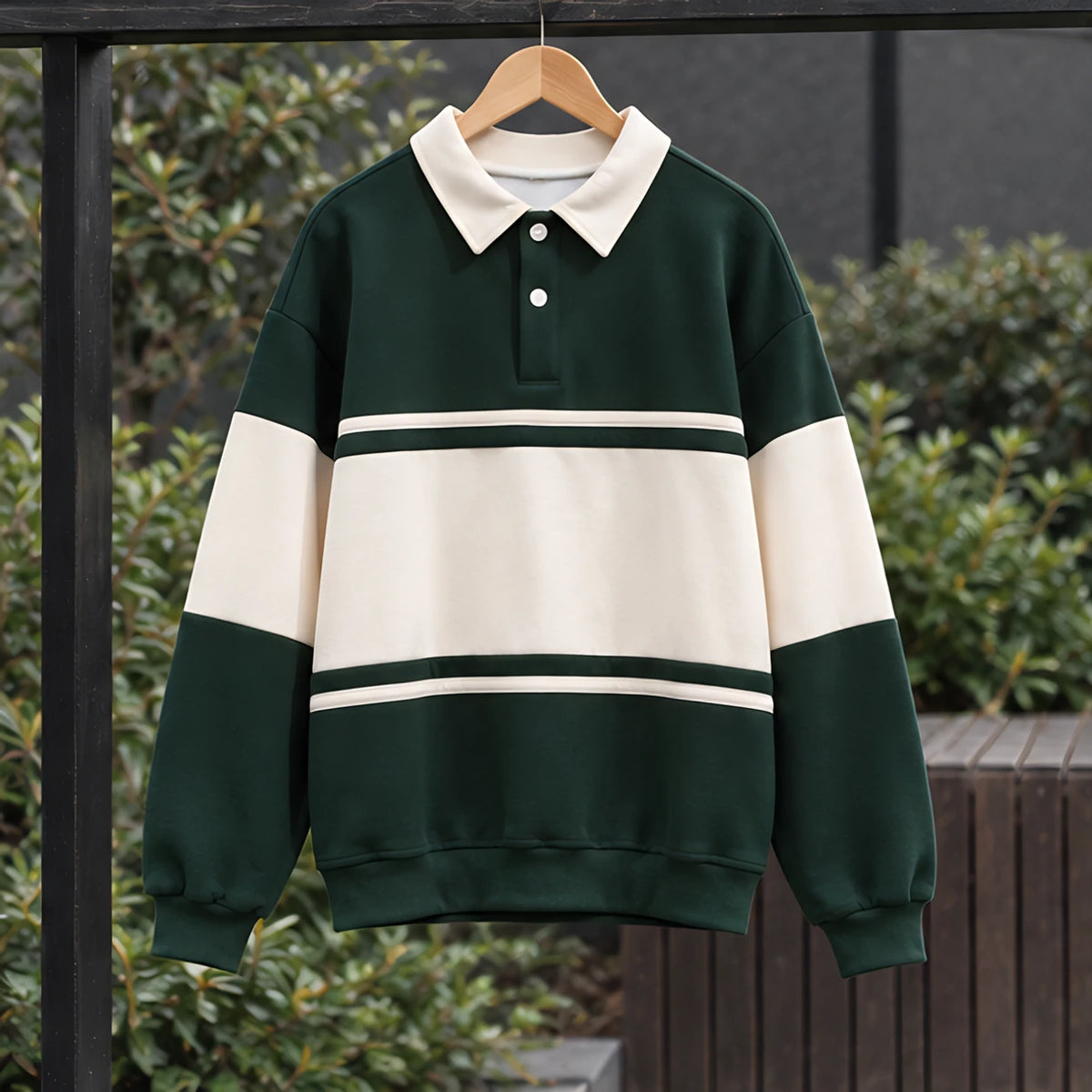 Warrick Men's Striped Collared Sweatshirt - Dark Green - Clothing > Tops > Polo Sweatshirts - Brondals - Image 2