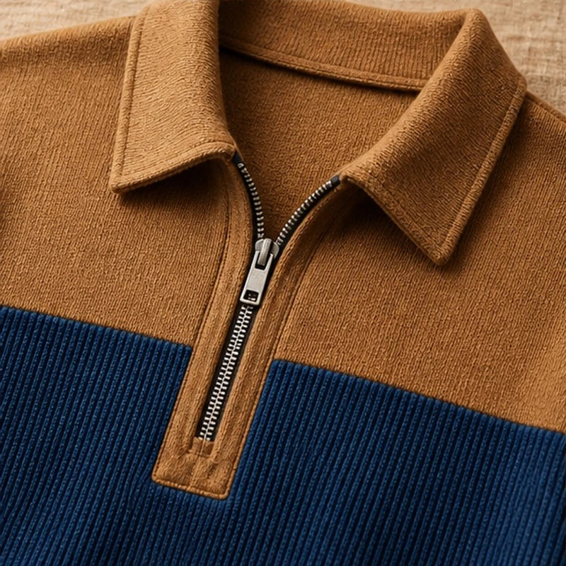 Wendell Textured Colorblock Polo Sweater - Blue - Clothing > Sweaters & Cardigans > Quarter-Zip Polo Sweaters - Brondals - Image 2