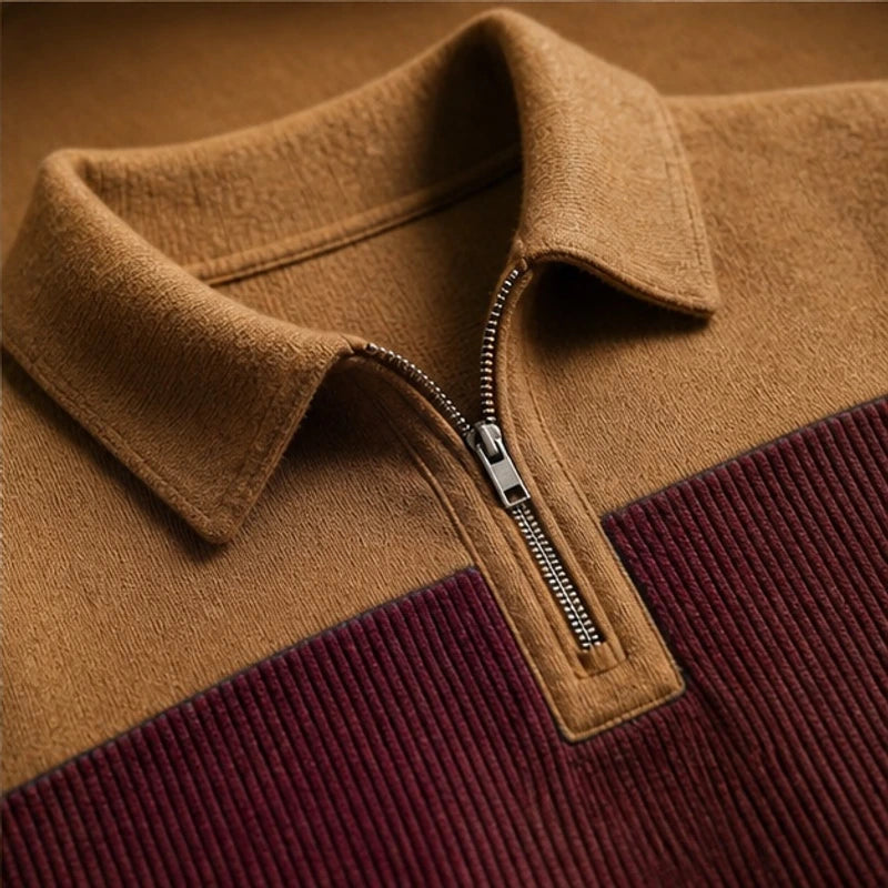 Wendell Textured Colorblock Polo Sweater - Burgundy Red - Clothing > Sweaters & Cardigans > Quarter-Zip Polo Sweaters - Brondals - Image 2