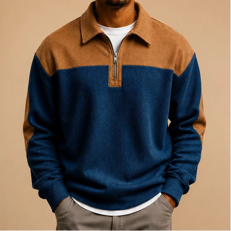 Wendell Textured Colorblock Polo Sweater - Blue - clothing - Brondals - Image 3