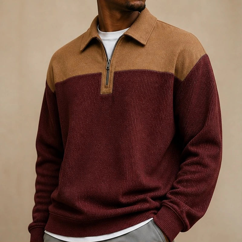 Wendell Textured Colorblock Polo Sweater - Burgundy Red - clothing - Brondals - Image 3