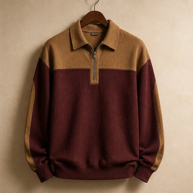 Wendell Textured Colorblock Polo Sweater - Burgundy Red - Clothing > Sweaters & Cardigans > Quarter-Zip Polo Sweaters - Brondals - Image 1