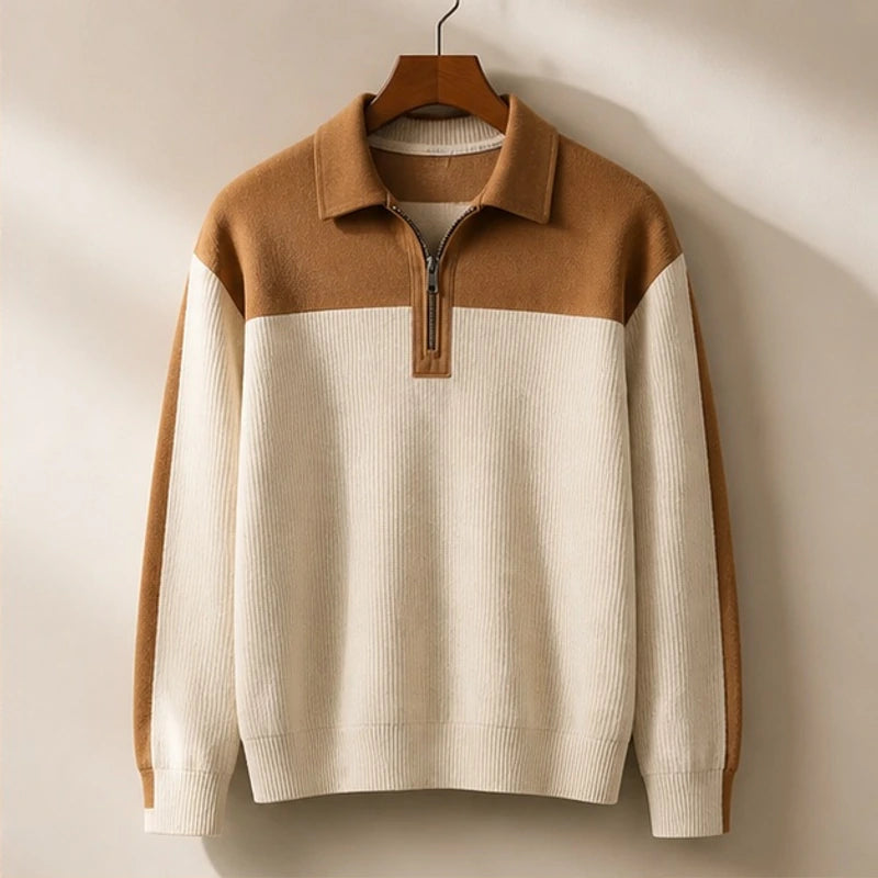 Wendell Textured Colorblock Polo Sweater - Off-White - Clothing > Sweaters & Cardigans > Quarter-Zip Polo Sweaters - Brondals - Image 1