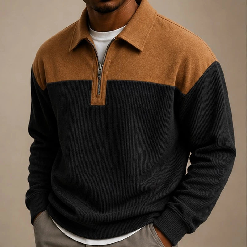 Wendell Textured Colorblock Polo Sweater - Black - clothing - Brondals - Image 3