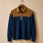 Wendell Textured Colorblock Polo Sweater - Blue - Clothing > Sweaters & Cardigans > Quarter-Zip Polo Sweaters - Brondals - Image 1