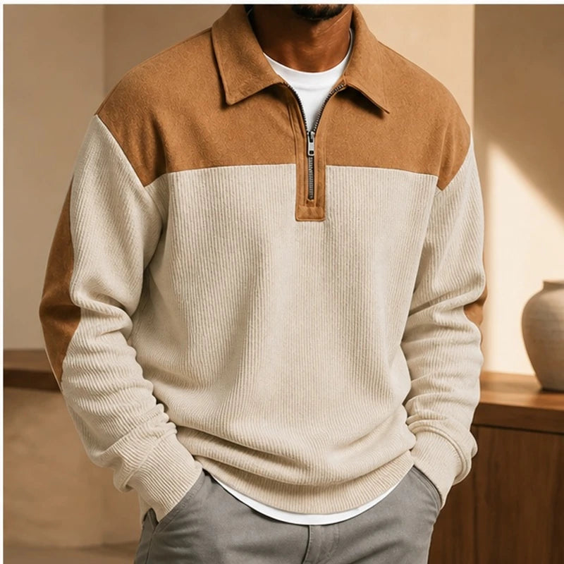 Wendell Textured Colorblock Polo Sweater - Off-White - clothing - Brondals - Image 3