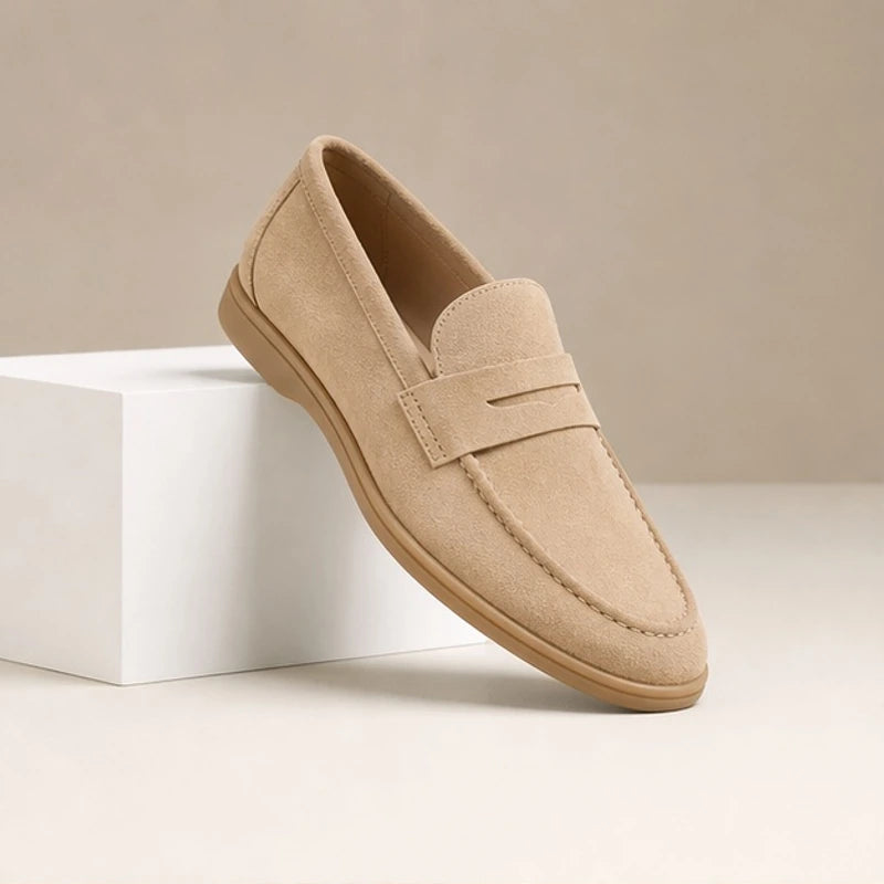 Whitaker Suede Penny Loafers - Cream - Men's Footwear > Loafers > Penny Loafers - Brondals - Image 1