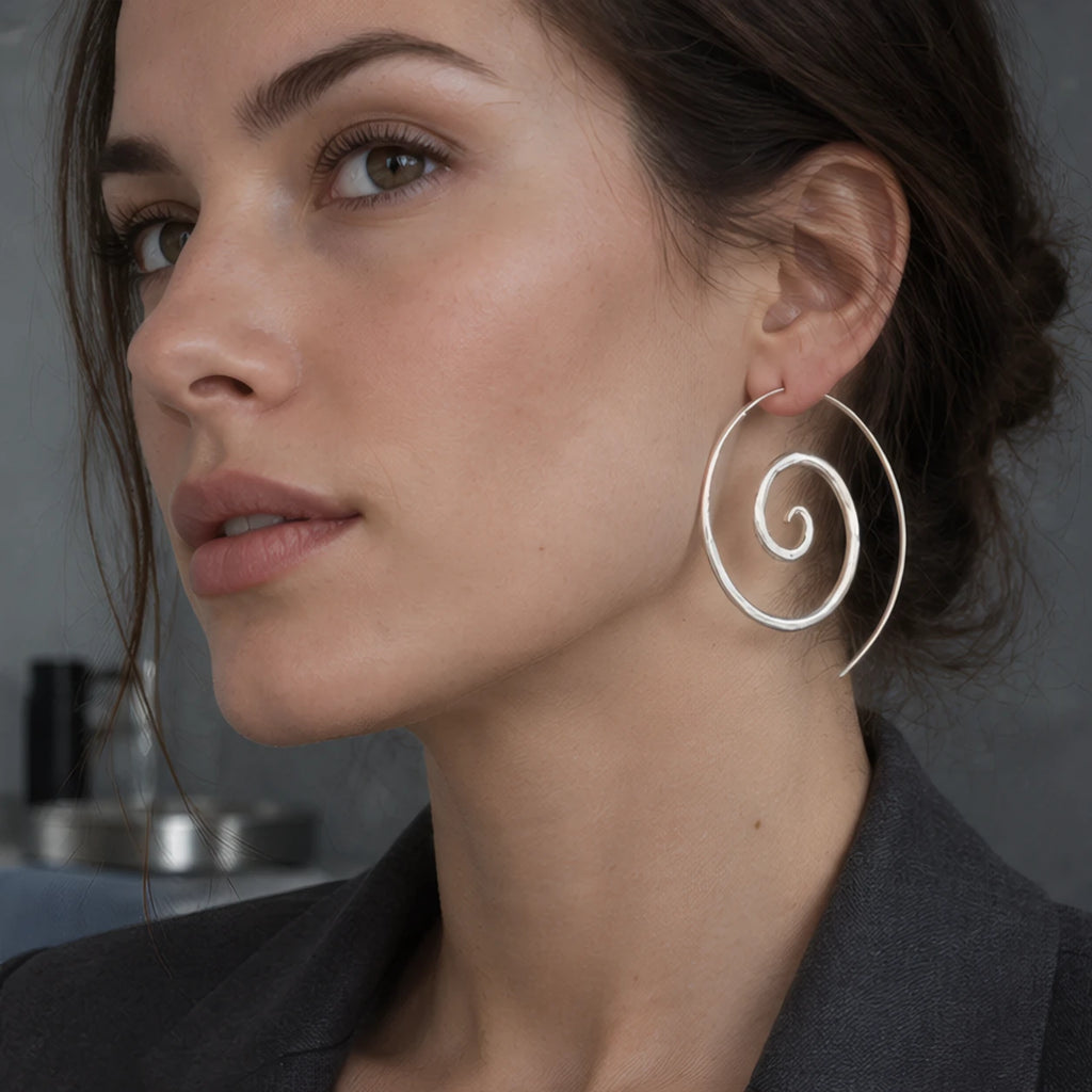 Willa Sculptural Spiral Hoop Earrings - Silver - Jewelry > Earrings > Hoop Earrings - Brondals - Image 1