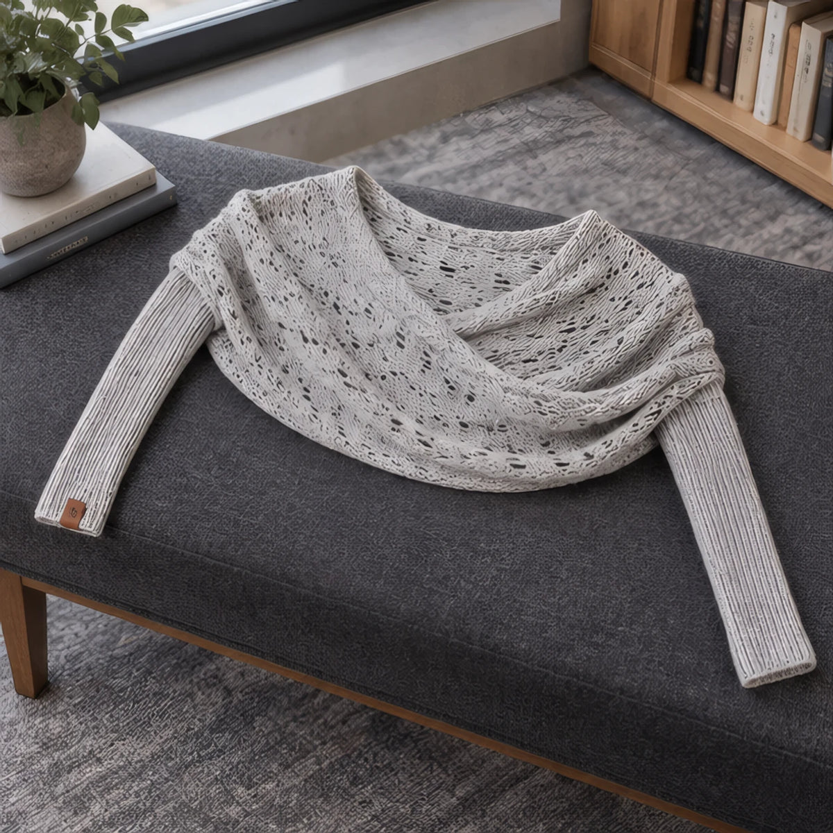 Wren Women's Knit Sleeved Scarf Shawl - Grey - Women's Accessories > Scarves & Wraps > Sleeved Shawls - Brondals - Image 3