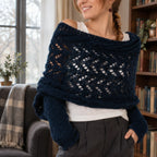 Wren Women's Knit Sleeved Scarf Shawl - Dark Blue - Women's Accessories > Scarves & Wraps > Sleeved Shawls - Brondals - Image 1