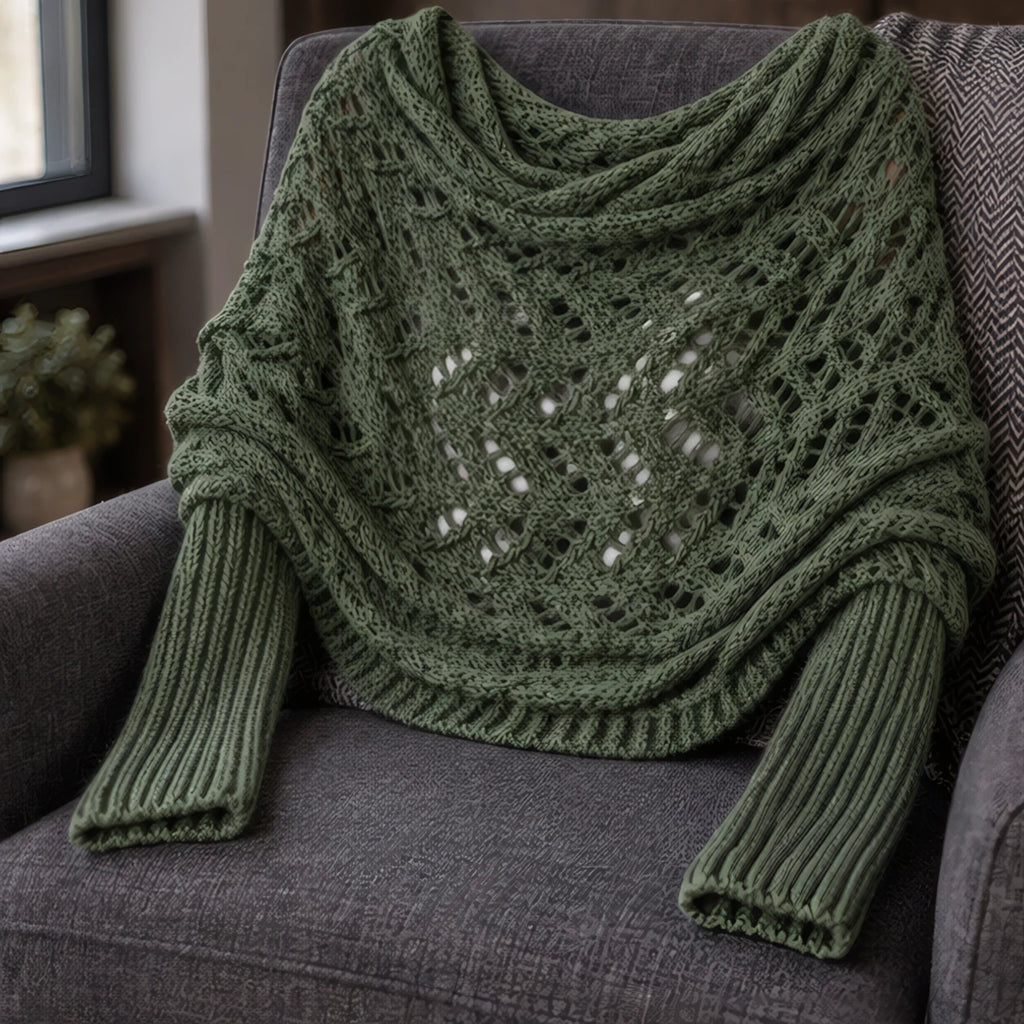 Wren Women's Knit Sleeved Scarf Shawl - Dark green - Women's Accessories > Scarves & Wraps > Sleeved Shawls - Brondals - Image 3