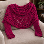 Wren Women's Knit Sleeved Scarf Shawl - Rose Red - Women's Accessories > Scarves & Wraps > Sleeved Shawls - Brondals - Image 3