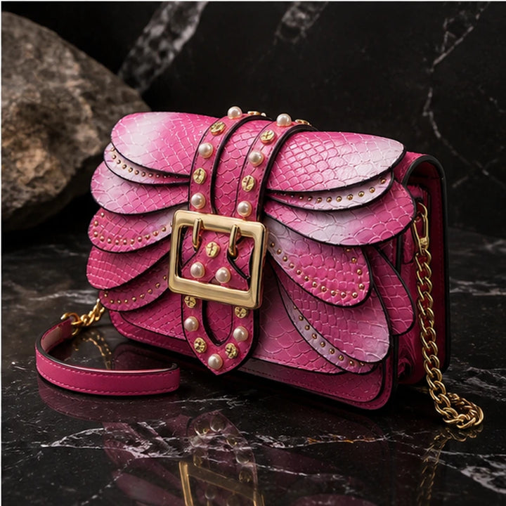 Aeshna Leather Crossbody Bag - Pink - structured bag - Brondals - Image 4