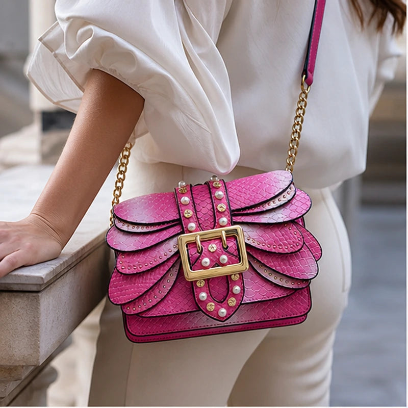 Aeshna Leather Crossbody Bag - Pink - chain strap - Brondals - Image 5