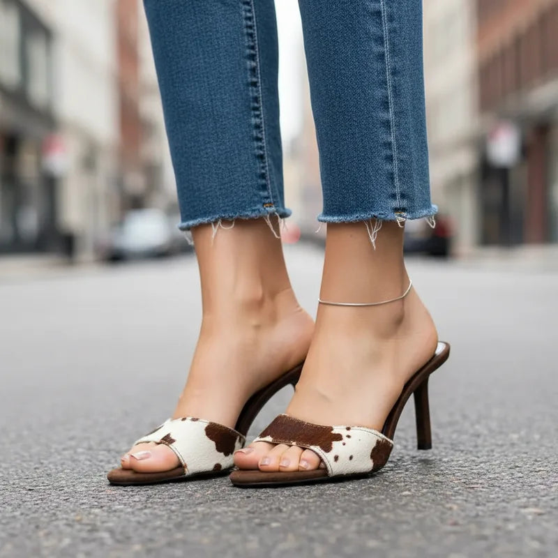 Tacones mule de piel de vaca Rhea